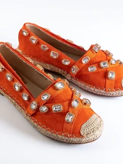Best Pomarańczowe damskie espadryle z kryształkami Wamba Espadryle Płaskie