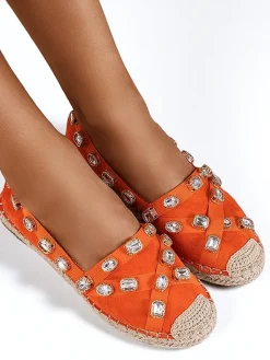 Best Pomarańczowe damskie espadryle z kryształkami Wamba Espadryle Płaskie
