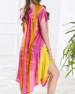 Clearance Pomarańczowo- różowa damska sukienka plażowa narzutka Narzutka Plażowa|Sukienki Letnie