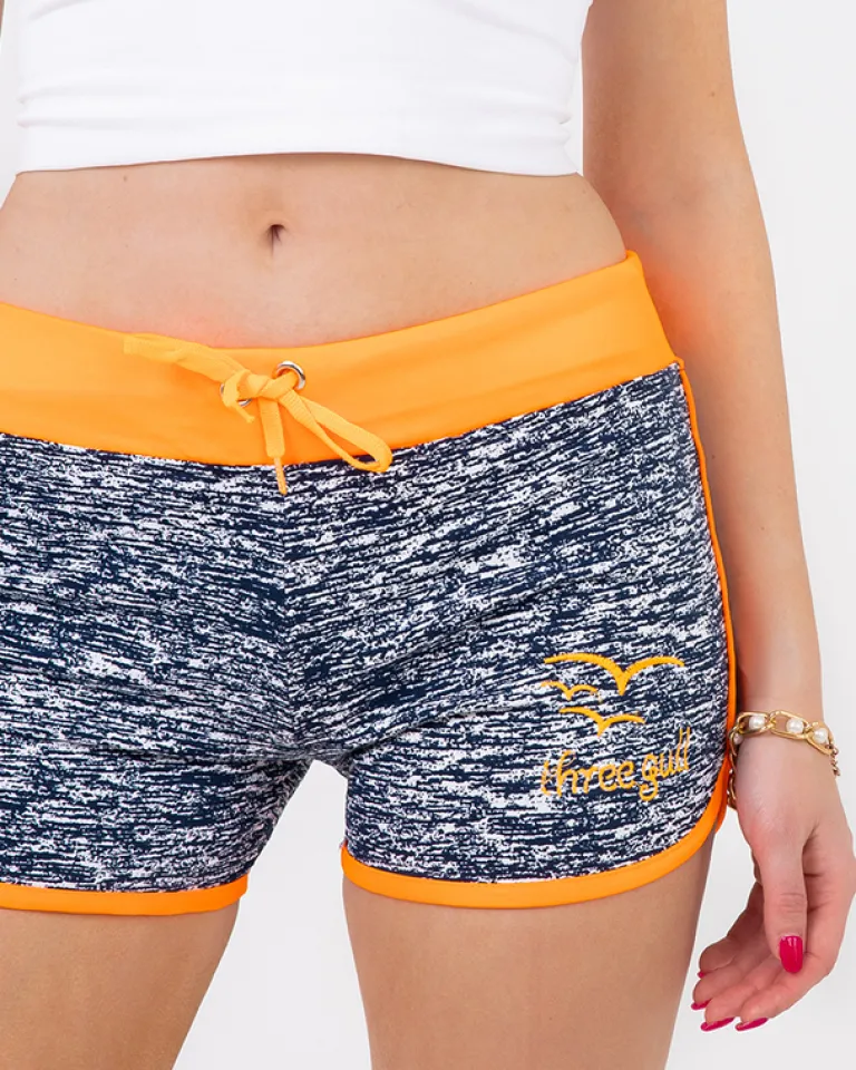 Clearance Pomarańczowo-granatowe neonowe damskie sportowe krótkie spodenki Krótkie Spodenki