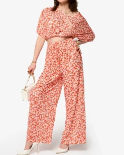 Outlet damski plisowany komplet w kwiatki Damskie Komplety Damskie