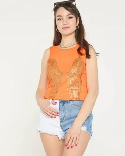 damski top ze złotym nadrukiem skrzydeł Bluzki / Koszule / Koszulki