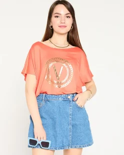 Discount damski t-shirt ze złotym printem i cyrkoniami Bluzki / Koszule / Koszulki