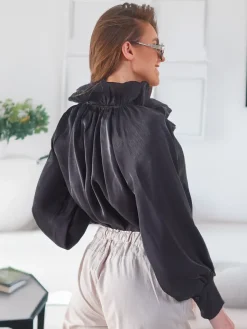 Online Połyskująca damska koszula z ozdobnym kołnierzykiem Bluzki / Koszule / Koszulki