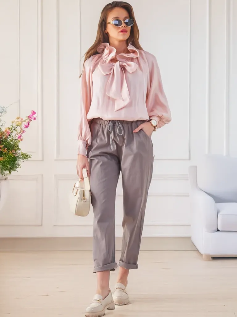 Clearance Połyskująca damska koszula z ozdobnym kołnierzykiem Bluzki / Koszule / Koszulki