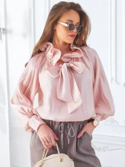 Clearance Połyskująca damska koszula z ozdobnym kołnierzykiem Bluzki / Koszule / Koszulki