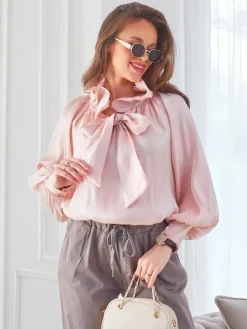 Clearance Połyskująca damska koszula z ozdobnym kołnierzykiem Bluzki / Koszule / Koszulki