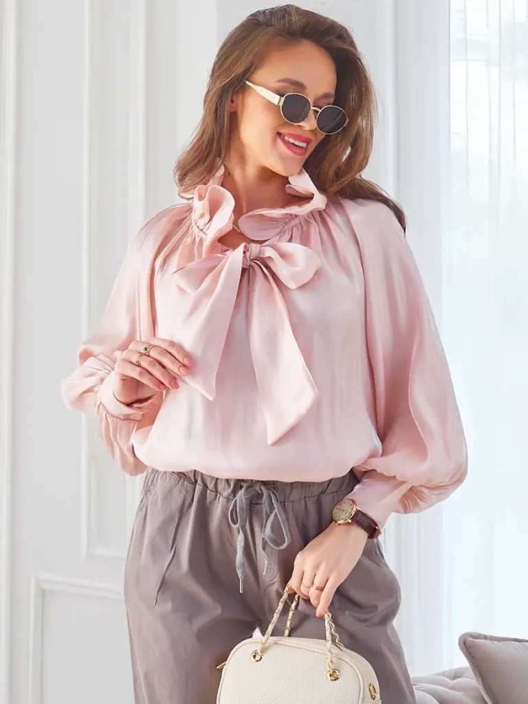 Clearance Połyskująca damska koszula z ozdobnym kołnierzykiem Bluzki / Koszule / Koszulki