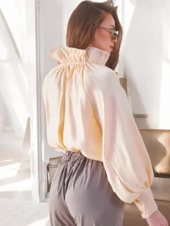 Online Połyskująca damska koszula z ozdobnym kołnierzykiem Bluzki / Koszule / Koszulki