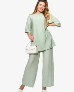 Best Prążkowany damski komplet w kolorze miętowym Damskie Komplety Damskie
