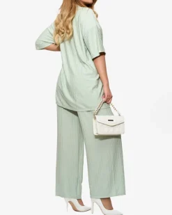 Best Prążkowany damski komplet w kolorze miętowym Damskie Komplety Damskie