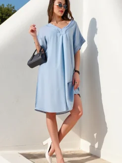 Best Prosta damska tunika a'la sukienka typu jeansowa Bluzki / Koszule / Koszulki