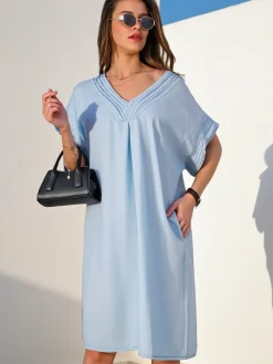 Best Prosta damska tunika a'la sukienka typu jeansowa Bluzki / Koszule / Koszulki