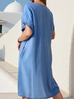 Clearance Prosta damska tunika a'la sukienka typu jeansowa Bluzki / Koszule / Koszulki