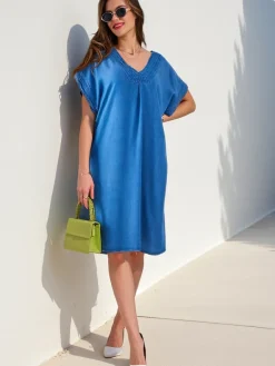 Clearance Prosta damska tunika a'la sukienka typu jeansowa Bluzki / Koszule / Koszulki