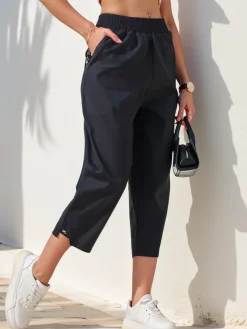 Hot Proste spodnie damskie materiałowe 7/8 Spodnie Materiałowe