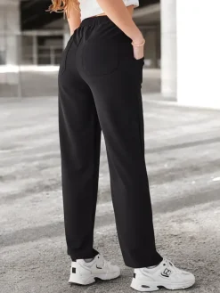 Best Proste spodnie damskie z wiązaniem Spodnie Materiałowe