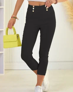 Hot Proste spodnie damskie materiałowe 7/8 Spodnie Materiałowe