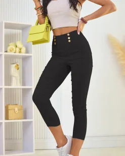 Hot Proste spodnie damskie materiałowe 7/8 Spodnie Materiałowe