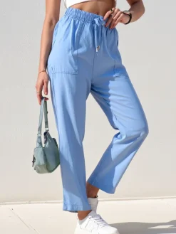 Clearance Proste spodnie damskie materiałowe 7/8 Spodnie Materiałowe