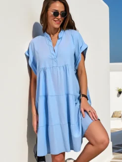 Clearance Przeszywana damska tunika a'la sukienka typu jeansowa Bluzki / Koszule / Koszulki