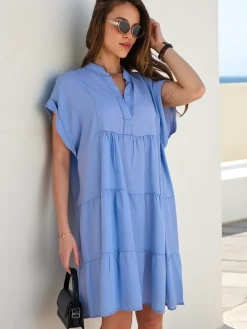 Clearance Przeszywana damska tunika a'la sukienka typu jeansowa Bluzki / Koszule / Koszulki