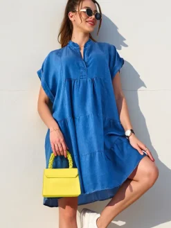 Best Przeszywana damska tunika a'la sukienka typu jeansowa Bluzki / Koszule / Koszulki