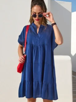 Best Przeszywana damska tunika a'la sukienka typu jeansowa Bluzki / Koszule / Koszulki