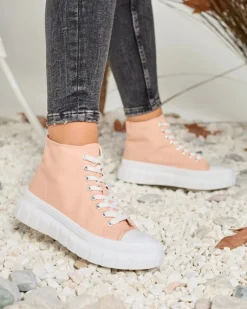 Sale Pudrowe damskie wysokie trampki Ates Sneakers Trampki