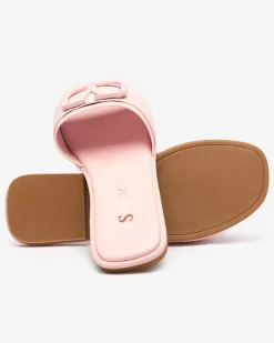 Hot Pudrowe damskie klapki z eko skóry Cartec Klapki Płaskie