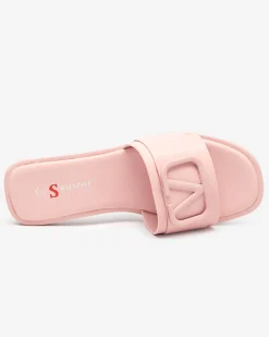 Hot Pudrowe damskie klapki z eko skóry Cartec Klapki Płaskie