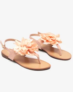 Outlet Pudrowe damskie sandałki typu japonki z kwiatkiem Nerikala Sandały Płaskie|Japonki