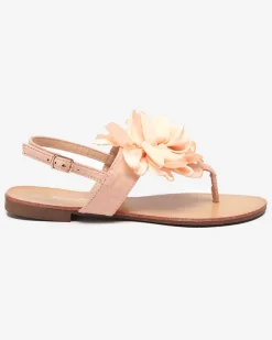 Outlet Pudrowe damskie sandałki typu japonki z kwiatkiem Nerikala Sandały Płaskie|Japonki