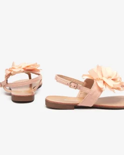 Outlet Pudrowe damskie sandałki typu japonki z kwiatkiem Nerikala Sandały Płaskie|Japonki