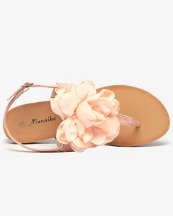 Outlet Pudrowe damskie sandałki typu japonki z kwiatkiem Nerikala Sandały Płaskie|Japonki