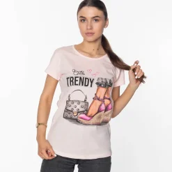 Online Różowa damska koszulka z nadrukiem Bluzki / Koszule / Koszulki