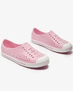 Online Różowe ażurowe dziecięce gumowe trampki Jiteri Dziewczęce