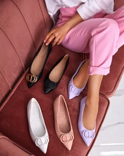 Best Różowe baleriny damskie w szpic z ozdobą na nosku Manico Buty Na Wielkie Wyjście|Baleriny Klasyczne