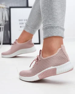 Outlet Różowe damskie materiałowe buty sportowe Vobbu Damskie Bieganie, Ćwiczenia I Trening