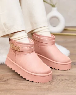 Best Różowe damskie buty a'la śniegowce z ozdobą Esgala Śniegowce