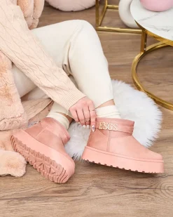 Best Różowe damskie buty a'la śniegowce z ozdobą Esgala Śniegowce