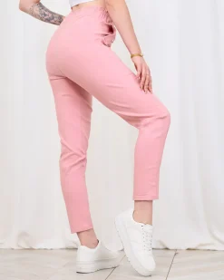 Online Różowe damskie proste spodnie materiałowe Spodnie Materiałowe