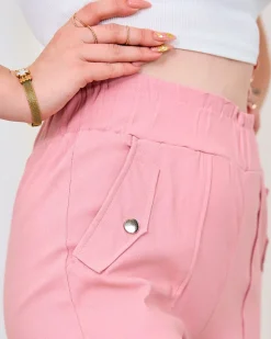Online Różowe damskie proste spodnie materiałowe Spodnie Materiałowe