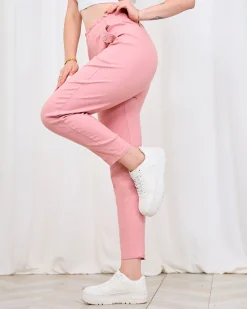 Online Różowe damskie proste spodnie materiałowe Spodnie Materiałowe