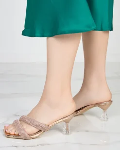 Clearance Różowe damskie klapki na niskim obcasie Teroo Szpilki|Klapki Na Obcasie