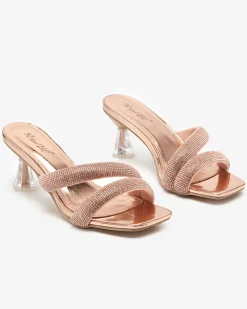 Clearance Różowe damskie klapki na niskim obcasie Teroo Szpilki|Klapki Na Obcasie