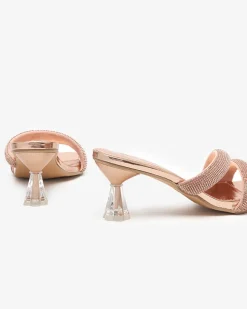 Clearance Różowe damskie klapki na niskim obcasie Teroo Szpilki|Klapki Na Obcasie