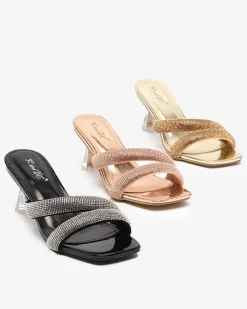 Clearance Różowe damskie klapki na niskim obcasie Teroo Szpilki|Klapki Na Obcasie