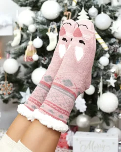 Discount Różowe damskie ciepłe skarpetki z kożuszkiem Skarpetki