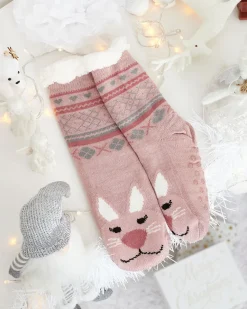 Discount Różowe damskie ciepłe skarpetki z kożuszkiem Skarpetki